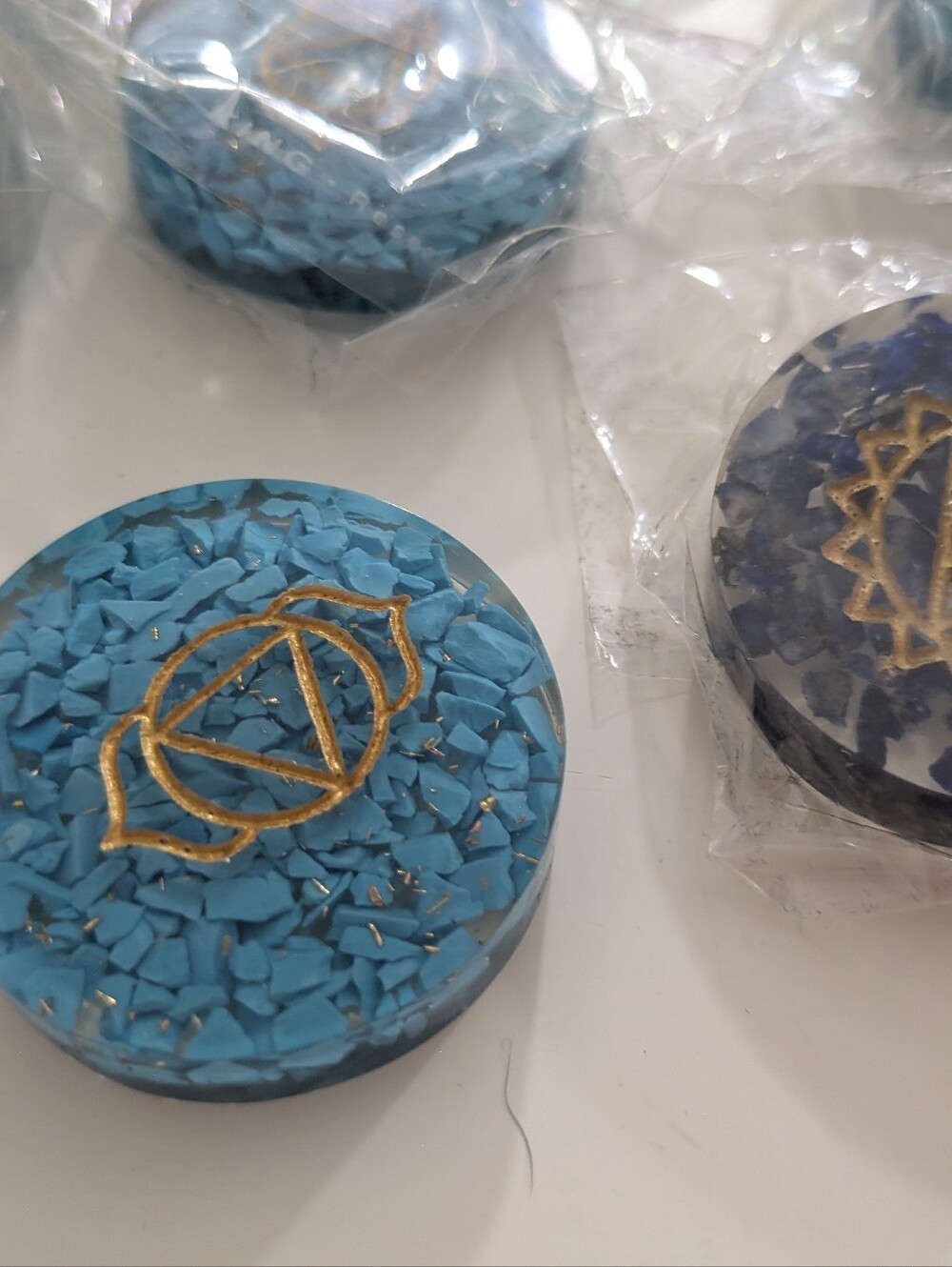 Bulk Lot of 28 Orgonite Chakra Energy Discs (Teal Throat & Dark Blue Third Eye)